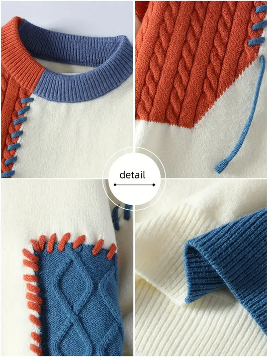 Patchwork Knitted Sweater – Vintage Colorblock Unisex