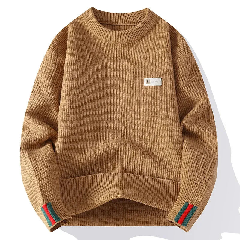 Waffle Knit Sweater – Soft Crew Neck Casual Pullover