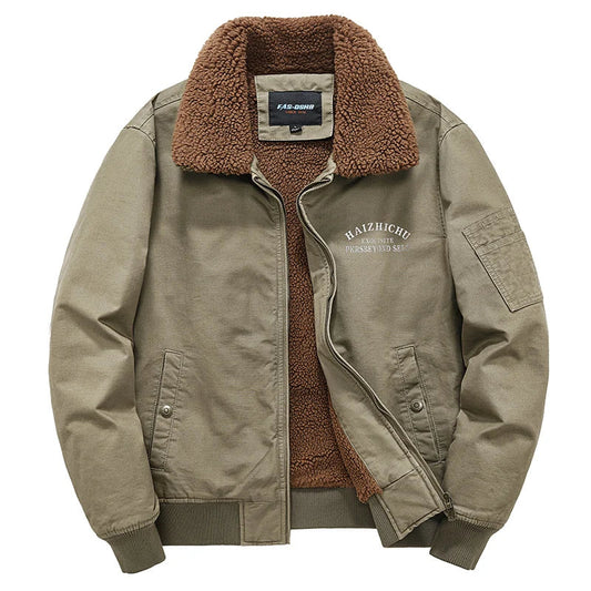 Olive Fleece-Lined Bomber Jacket – Warm Utility Winter Jacket