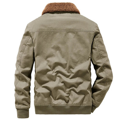 Olive Fleece-Lined Bomber Jacket – Warm Utility Winter Jacket