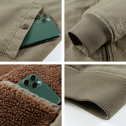 Olive Fleece-Lined Bomber Jacket – Warm Utility Winter Jacket
