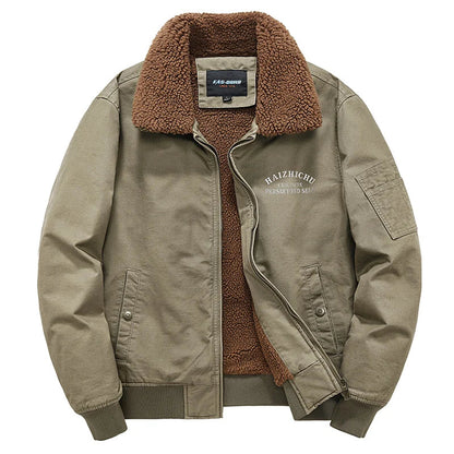 Olive Fleece-Lined Bomber Jacket – Warm Utility Winter Jacket