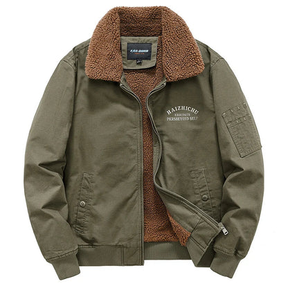 Olive Fleece-Lined Bomber Jacket – Warm Utility Winter Jacket